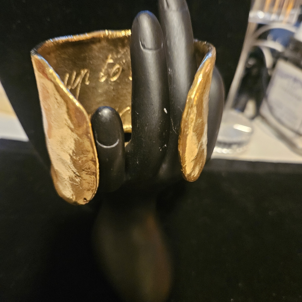 Cecile Jeanne Heavy Gold Plated Metallic Textured Cuff Bracelet - Picture 3 of 5